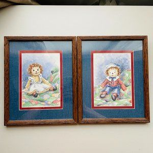 Raggedy Ann and Andy Vintage Signed Lila Rose ‘95 Framed Painting Prints Wallart